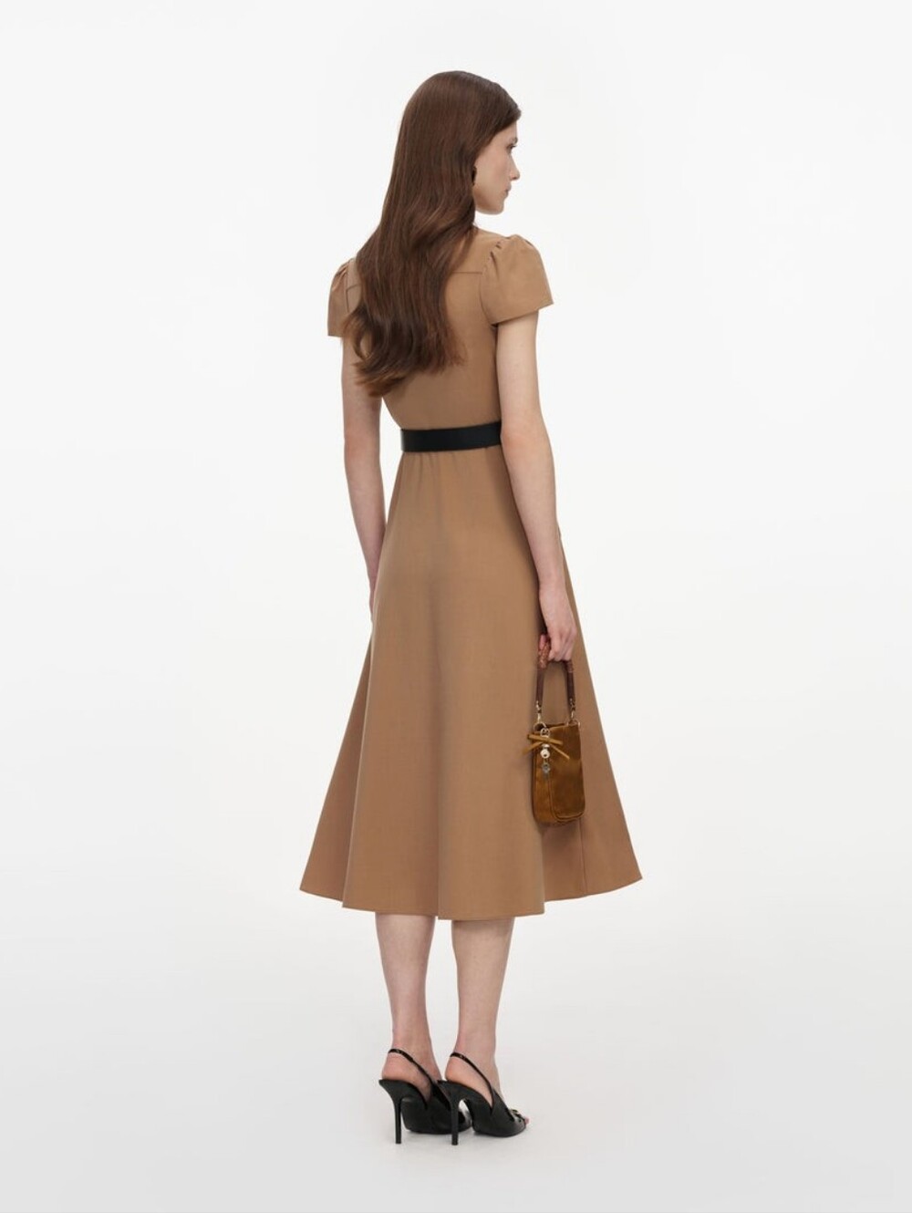 Self Portrait Tan Twill Belted Midi Dress - Picture 3 of 6